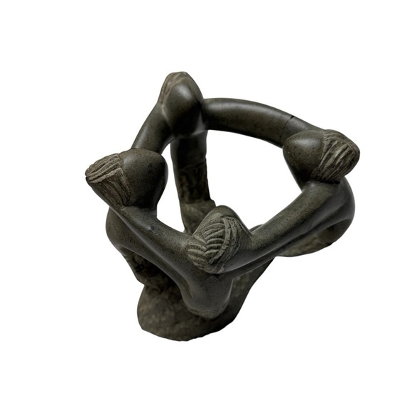 Clay Pottery Circle of Friends Mayan Aztec Candle Holder Grey Decor Family Of 4 - Picture 3 of 10